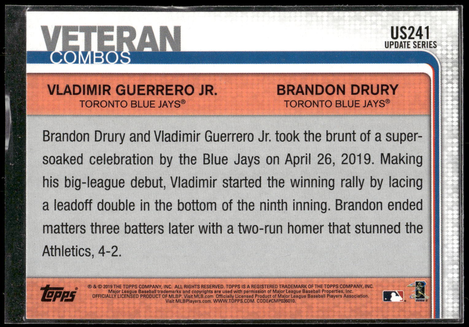2019 Topps Update #US241 (Brandon Drury / Vladimir Guerrero Jr.)