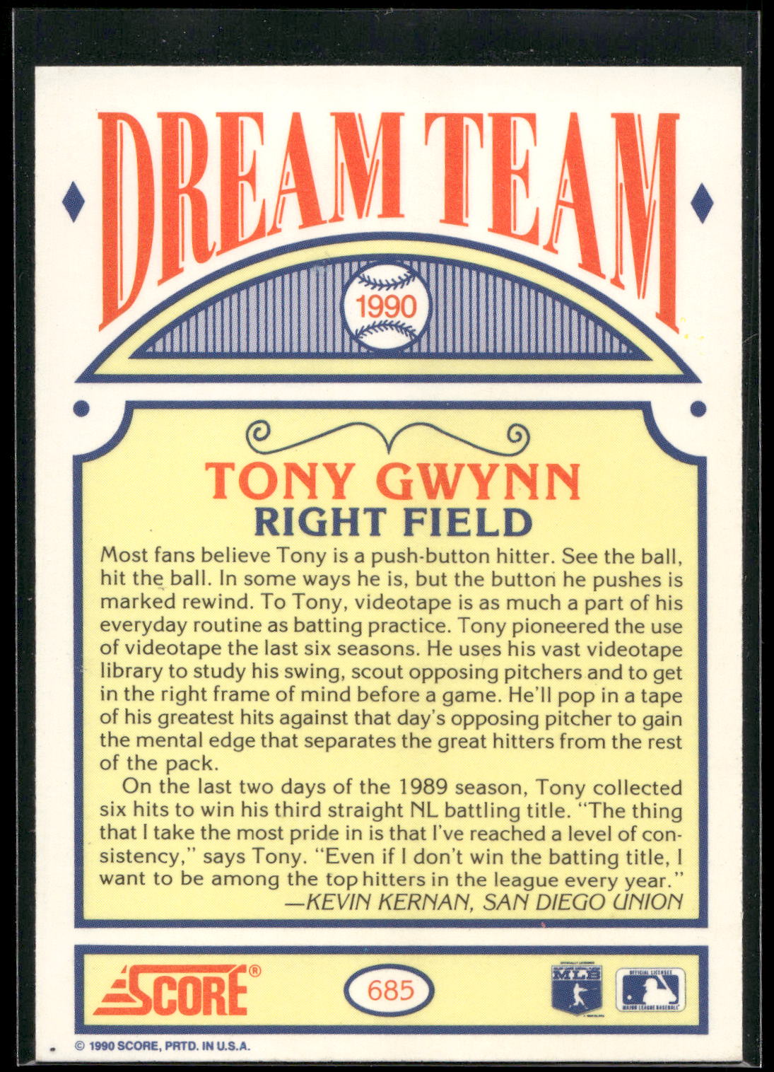 1990 Score #685 Tony Gwynn