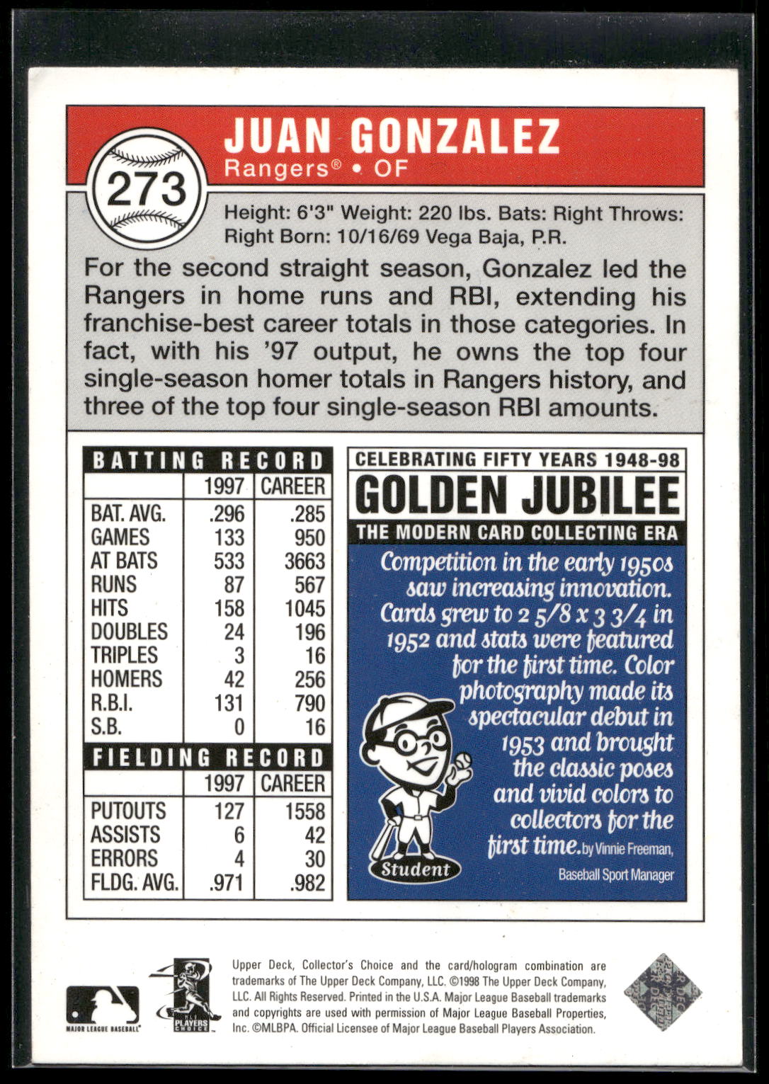1998 Collector's Choice #273 Juan Gonzalez