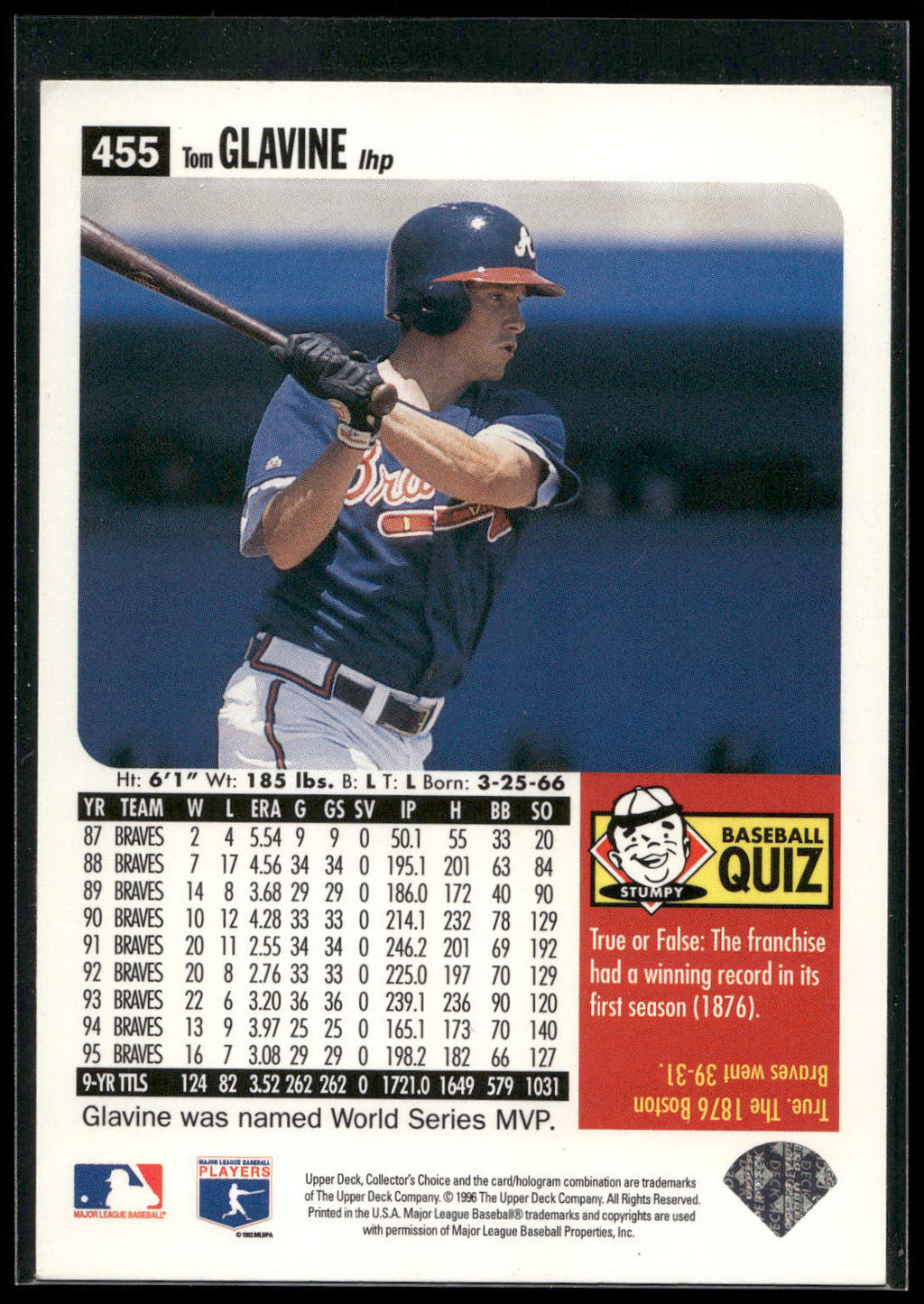 1996 Collector's Choice #455 Tom Glavine