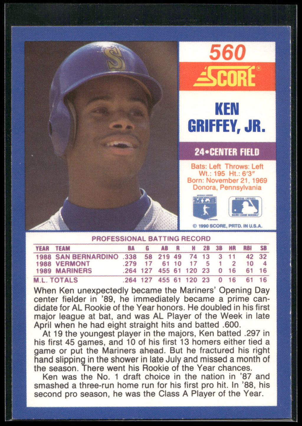 1990 Score #560 Ken Griffey, Jr.