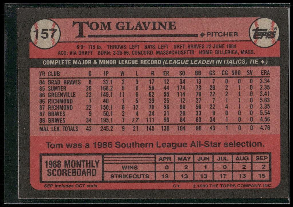 1989 Topps #157 Tom Glavine