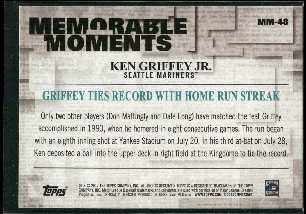 2017 Topps #MM-48 Ken Griffey Jr. Memorable Moments