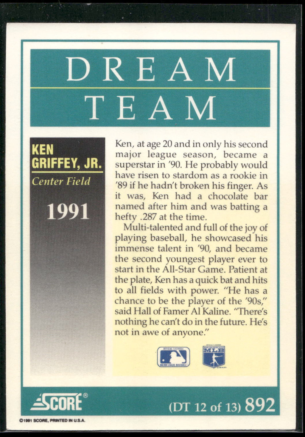 1991 Score #892 Ken Griffey, Jr.