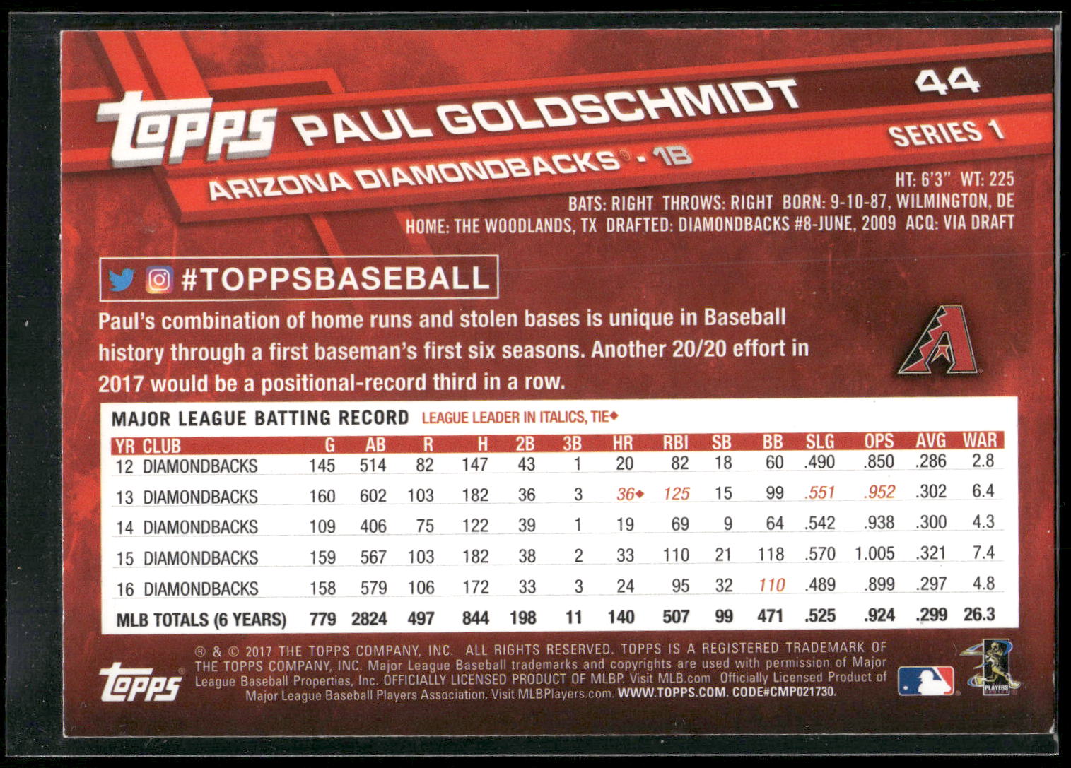 2017 Topps #44 Paul Goldschmidt