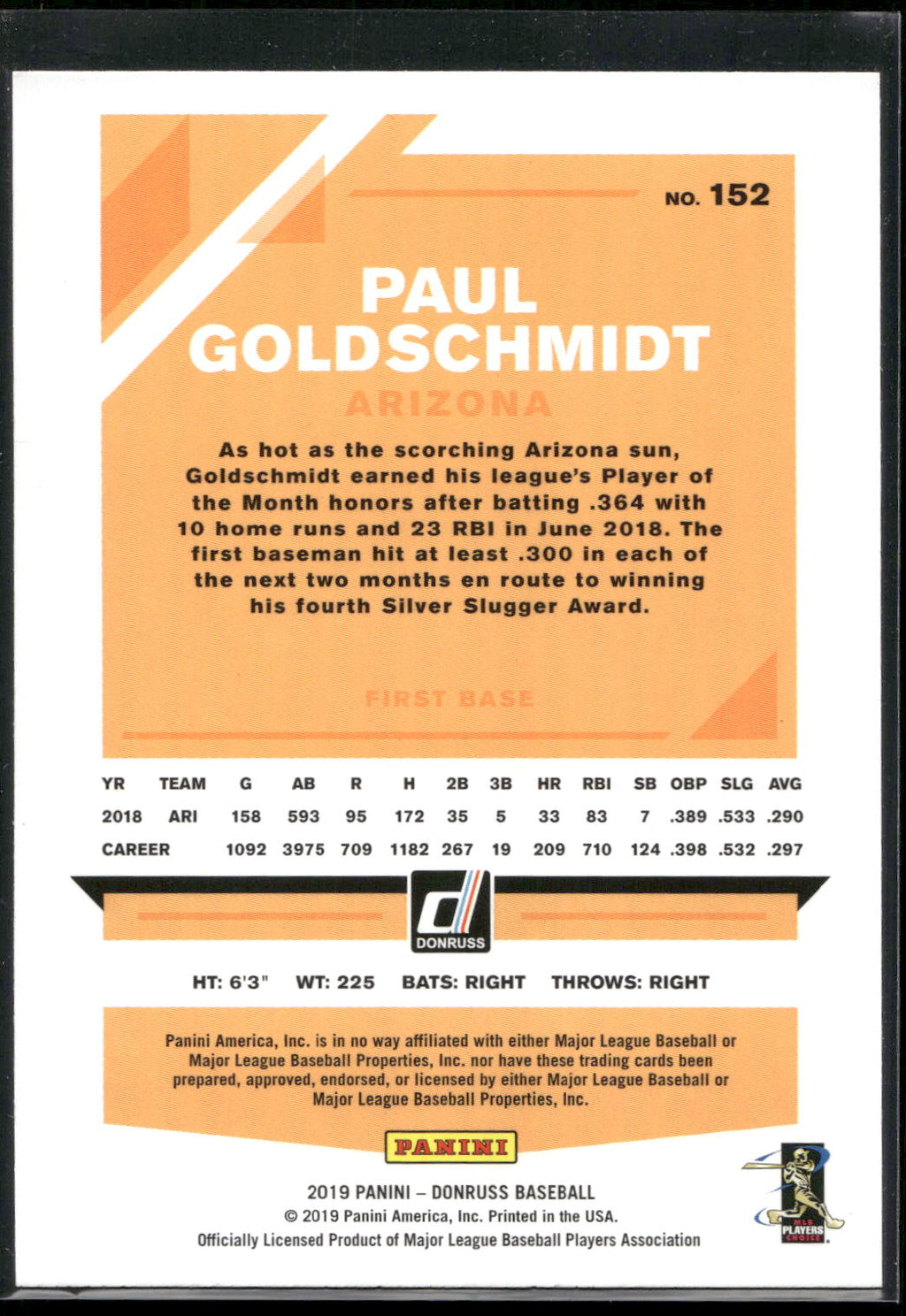 2019 Donruss #152b Paul Goldschmidt