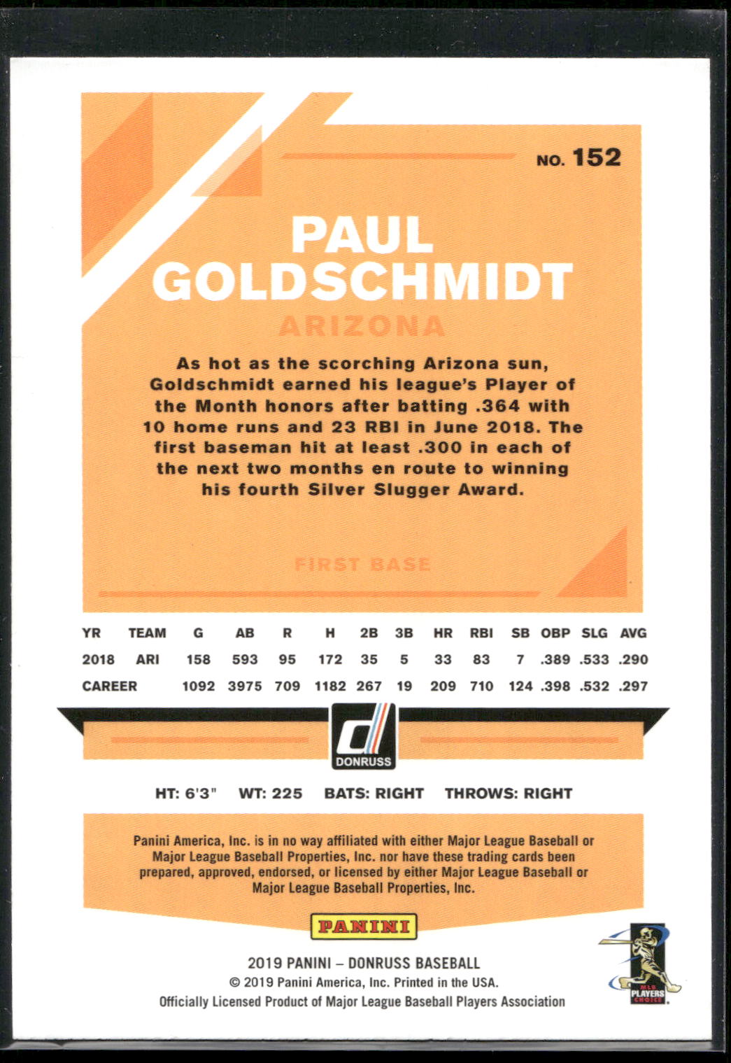 2019 Donruss #152b Paul Goldschmidt