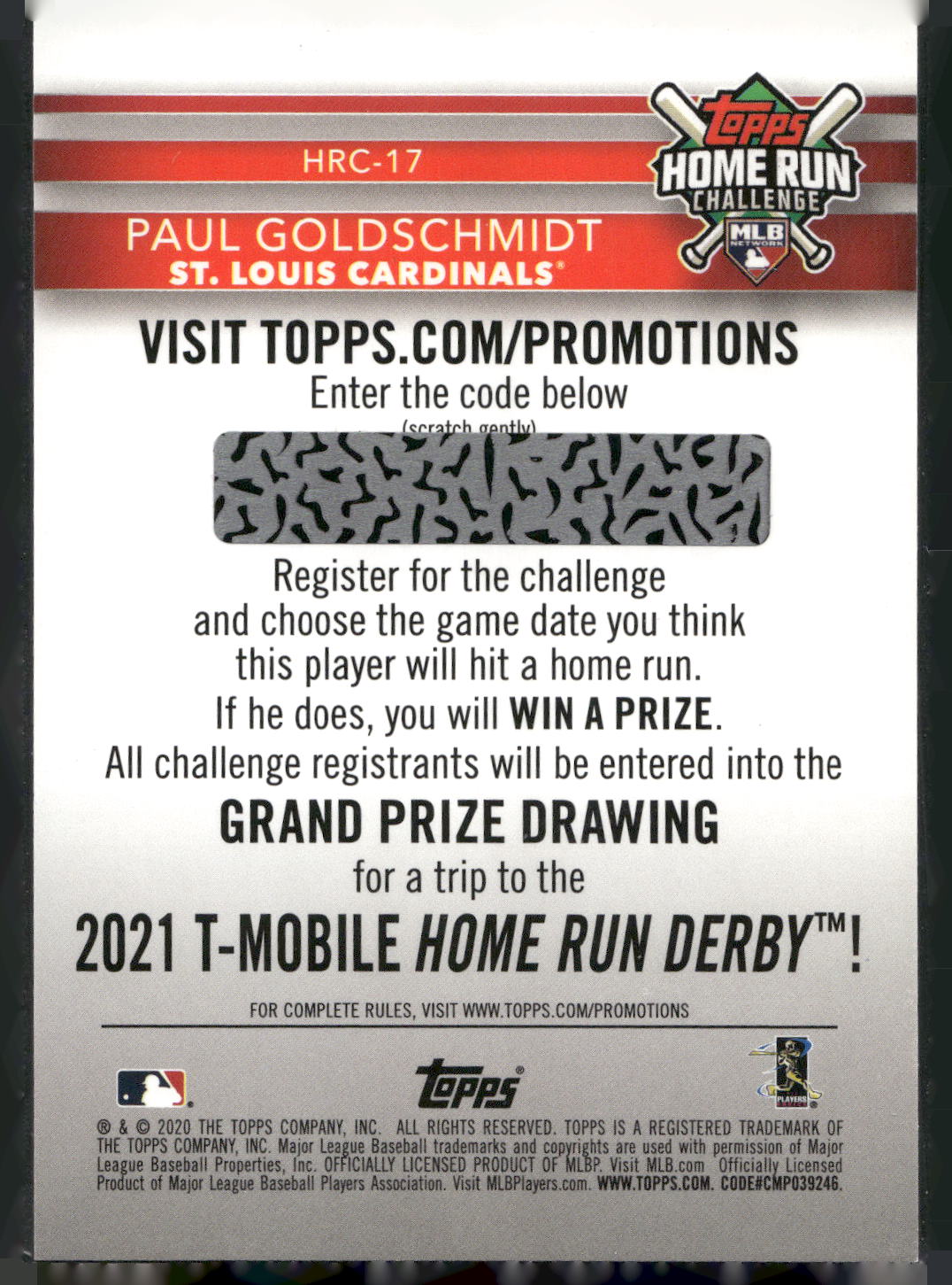 2020 Topps #HRC-17 Paul Goldschmidt Home Run Challenge (Series Two)