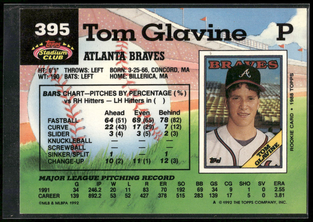 1992 Stadium Club #395 Tom Glavine
