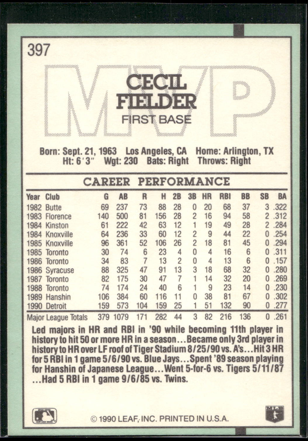 1991 Donruss #397 Cecil Fielder