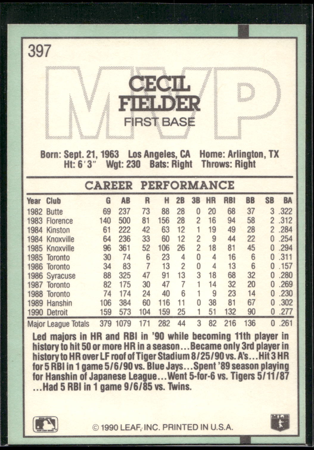 1991 Donruss #397 Cecil Fielder