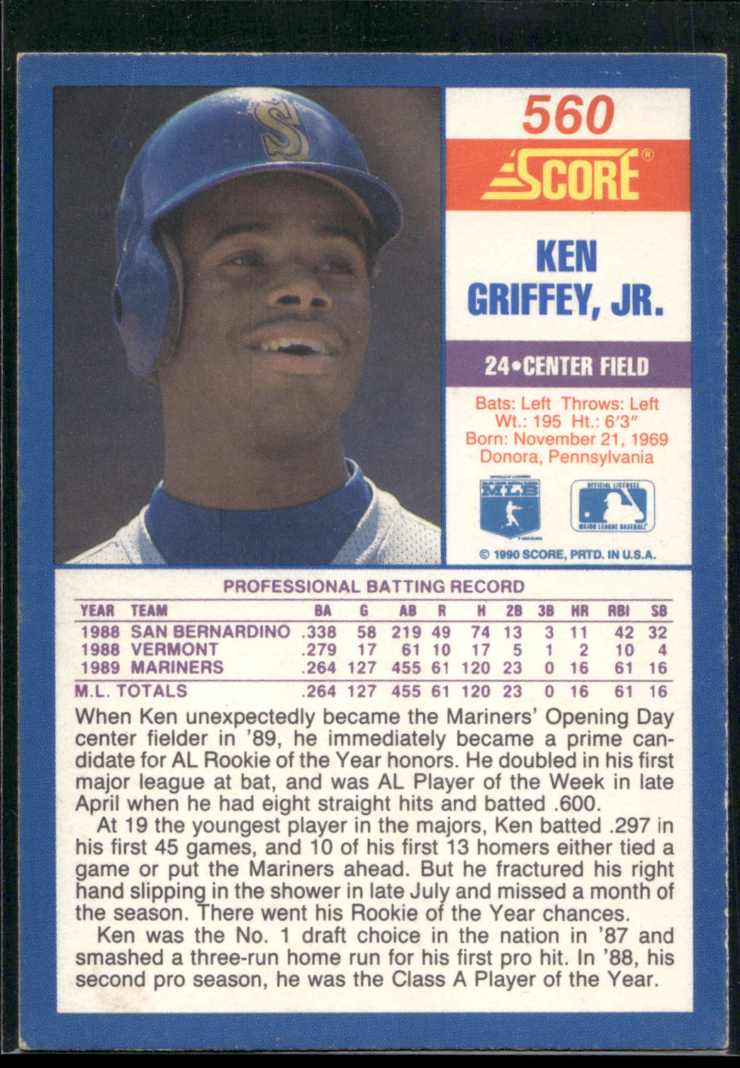 1990 Score #560 Ken Griffey, Jr.