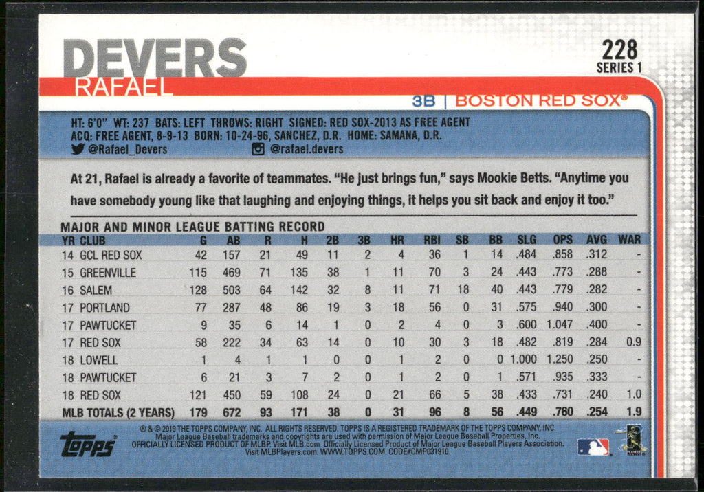 2019 Topps #228 Rafael Devers
