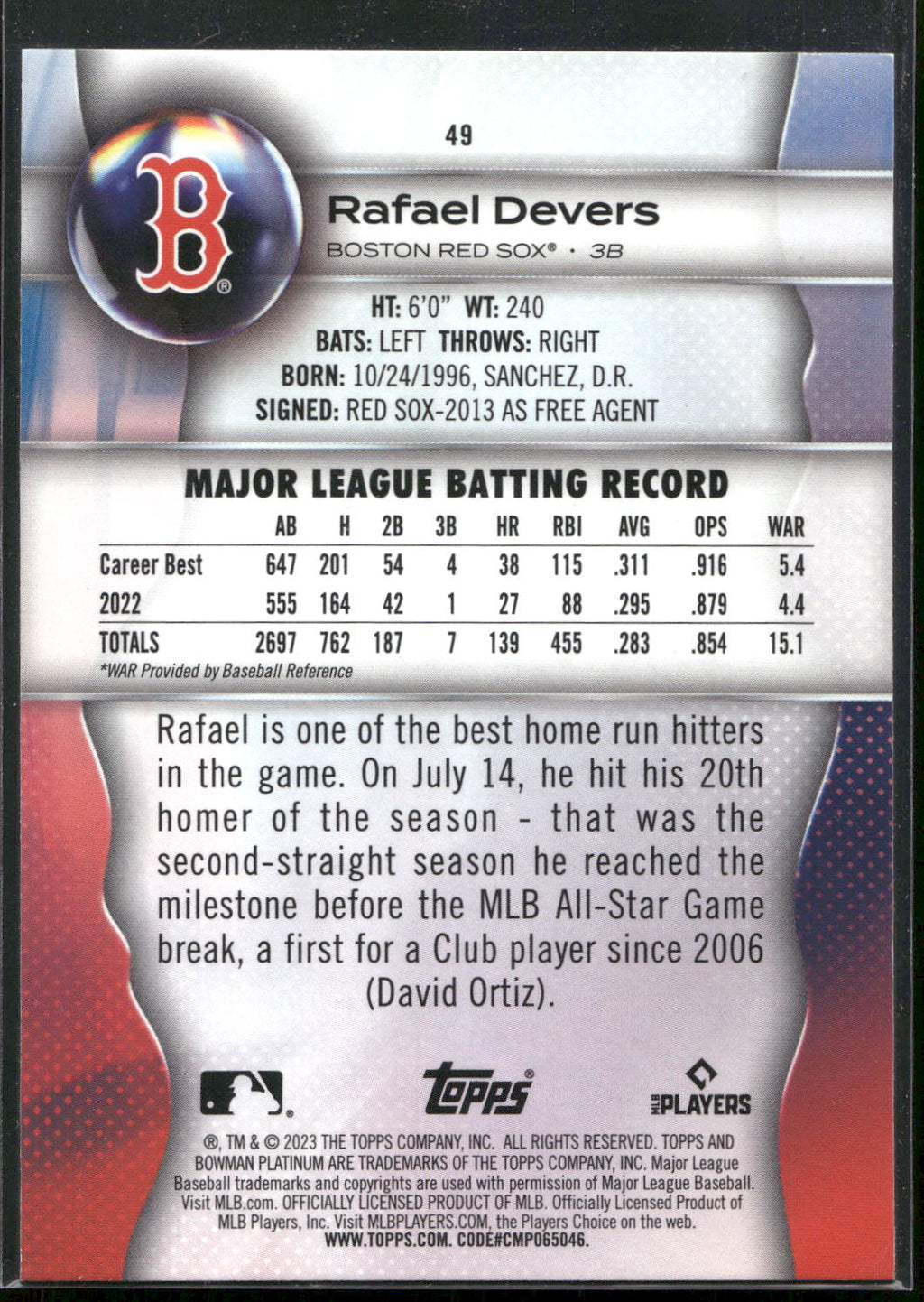 2023 Bowman Platinum #49 Rafael Devers