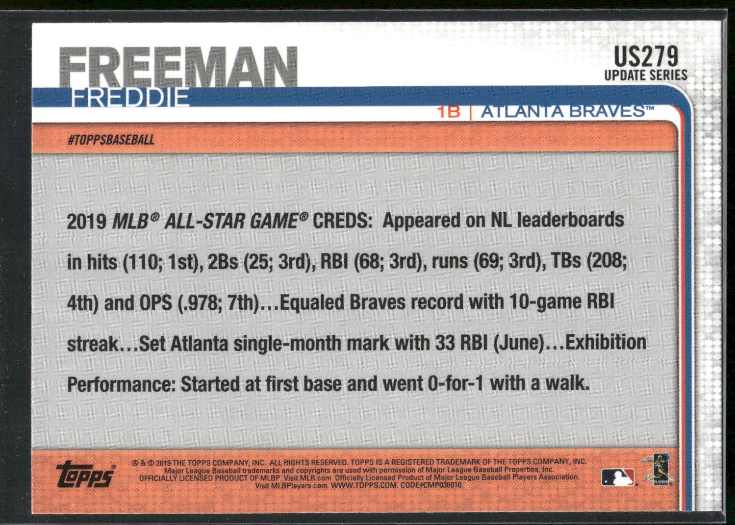 2019 Topps Update #US279 Freddie Freeman