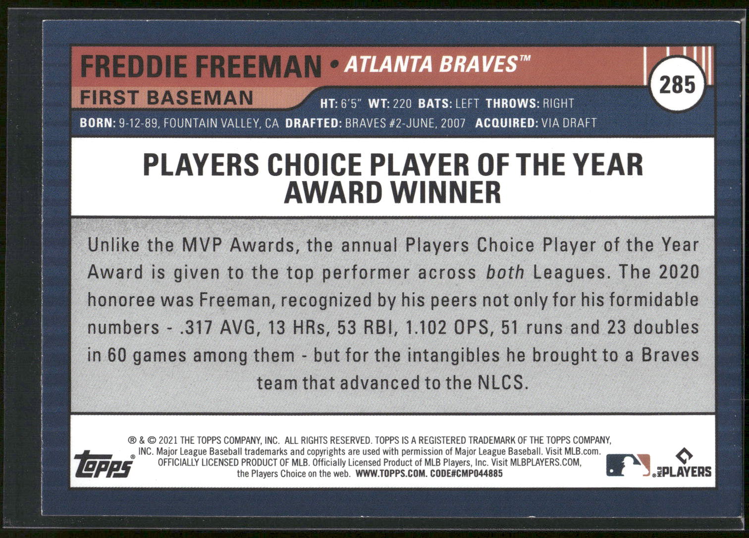 2021 Topps Big League #285 Freddie Freeman
