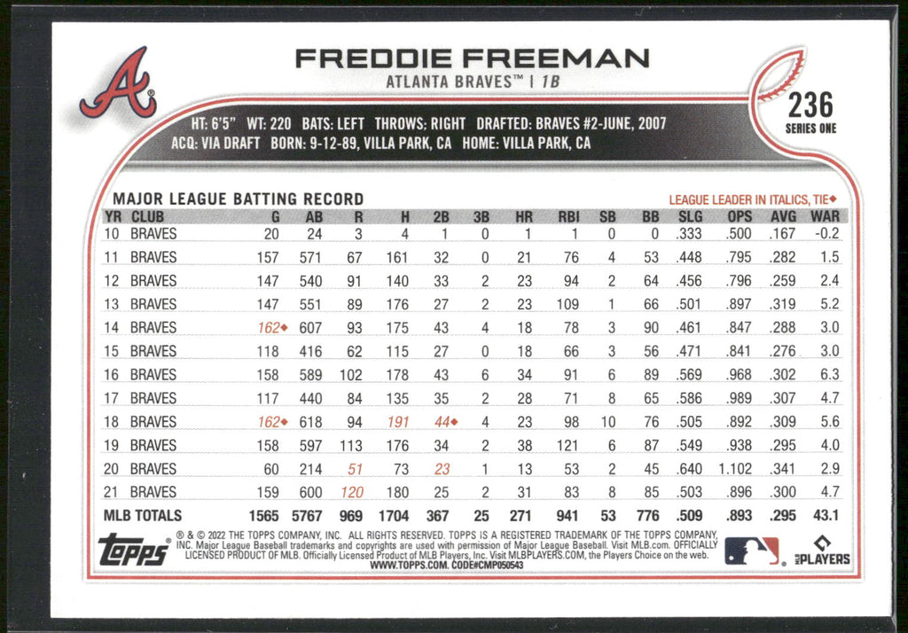 2022 Topps #236 Freddie Freeman
