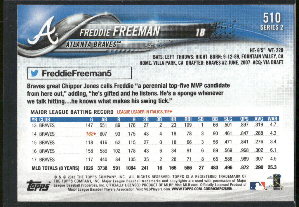 2018 Topps #510 Freddie Freeman