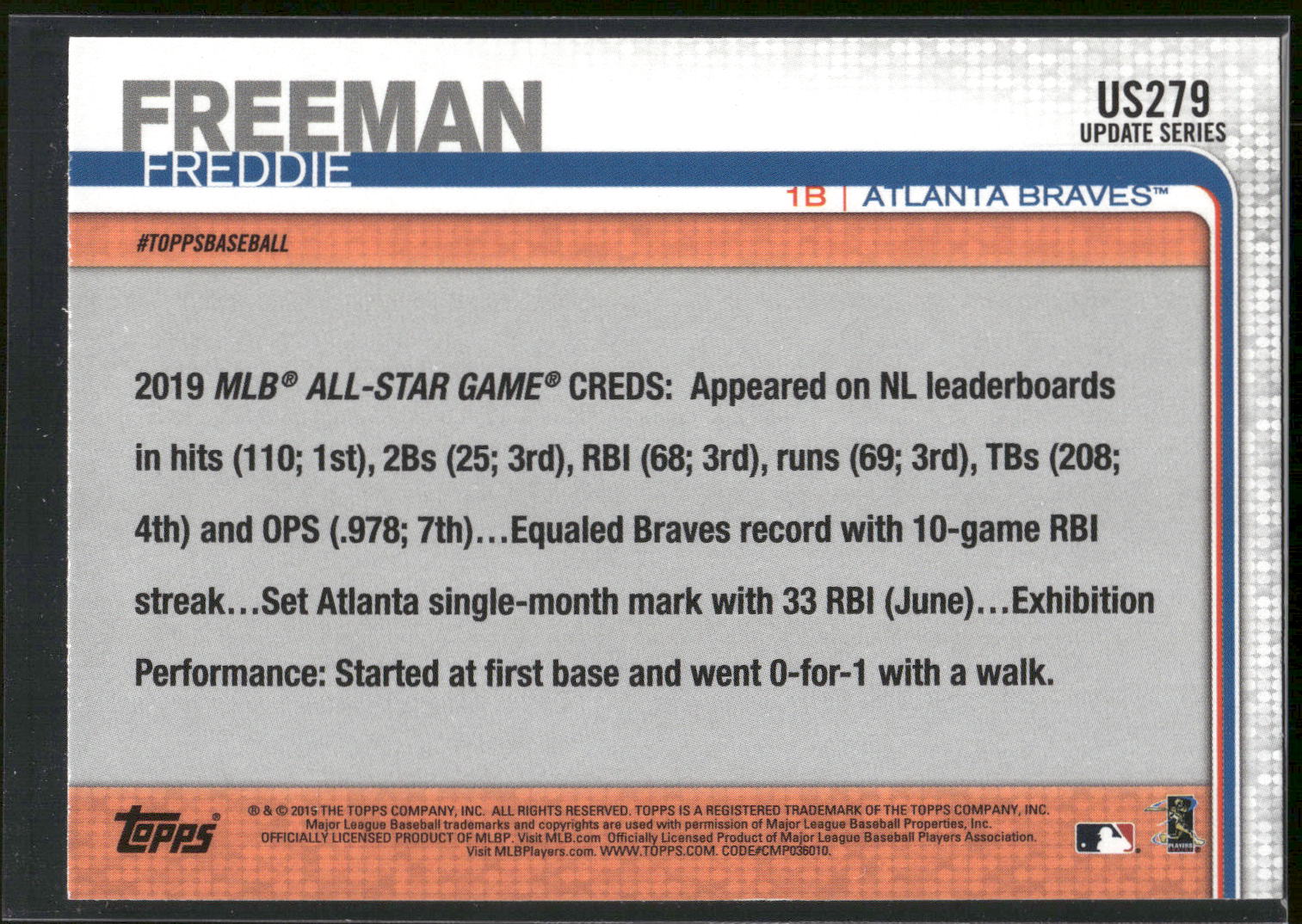 2019 Topps Update #US279 Freddie Freeman