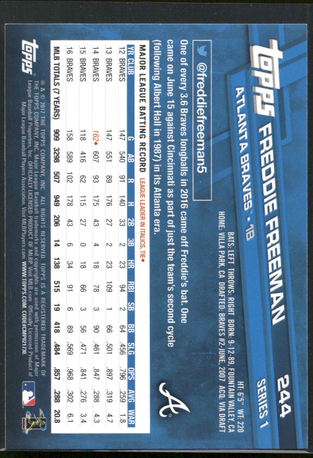2017 Topps #244 Freddie Freeman