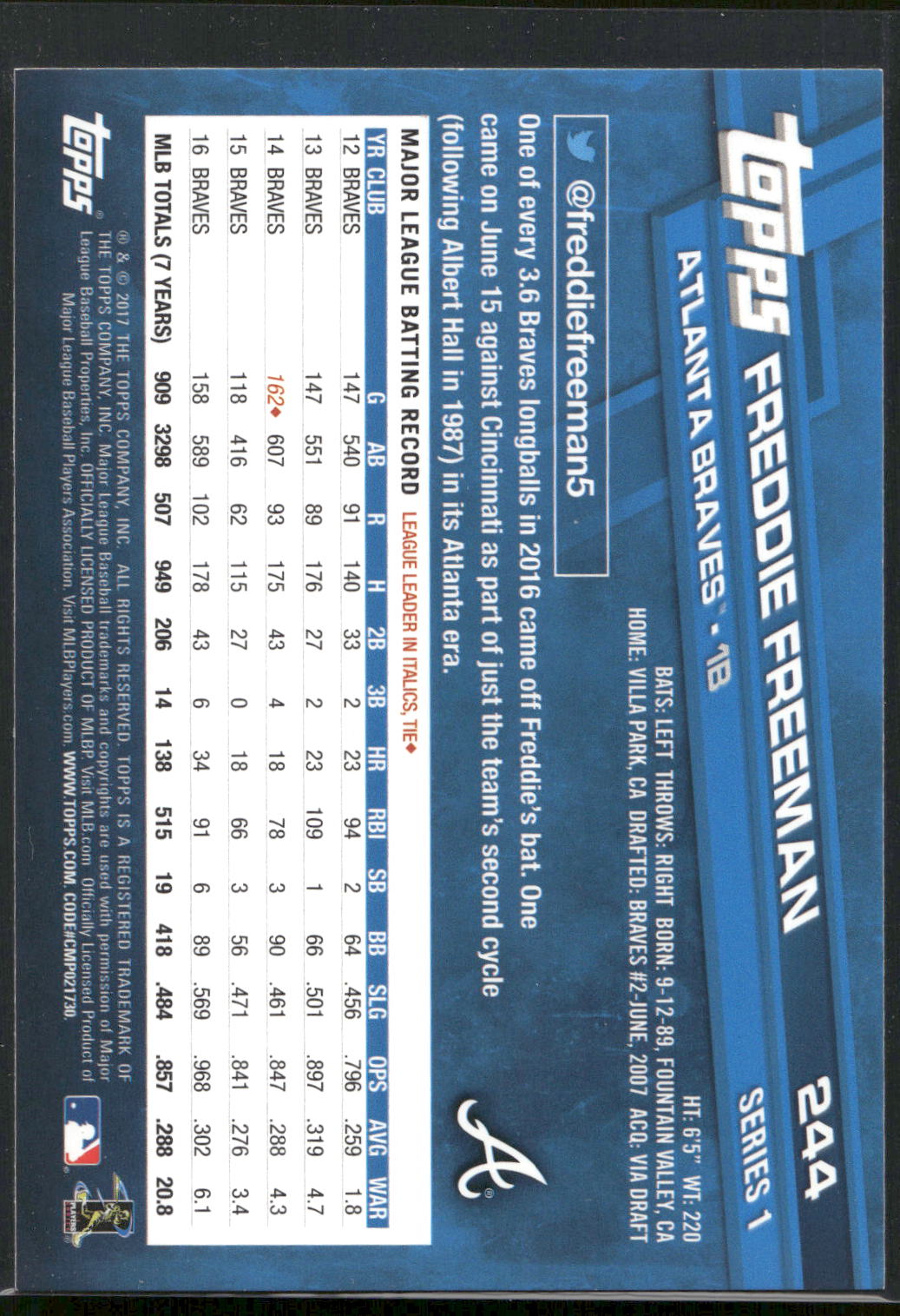 2017 Topps #244 Freddie Freeman