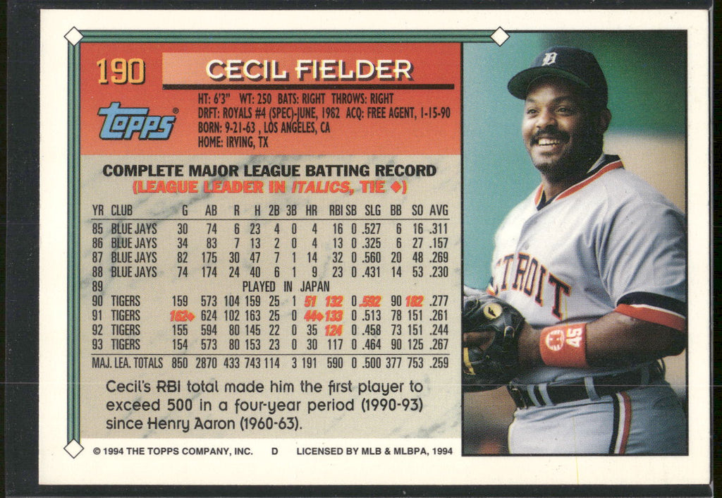 1994 Topps #190 Cecil Fielder