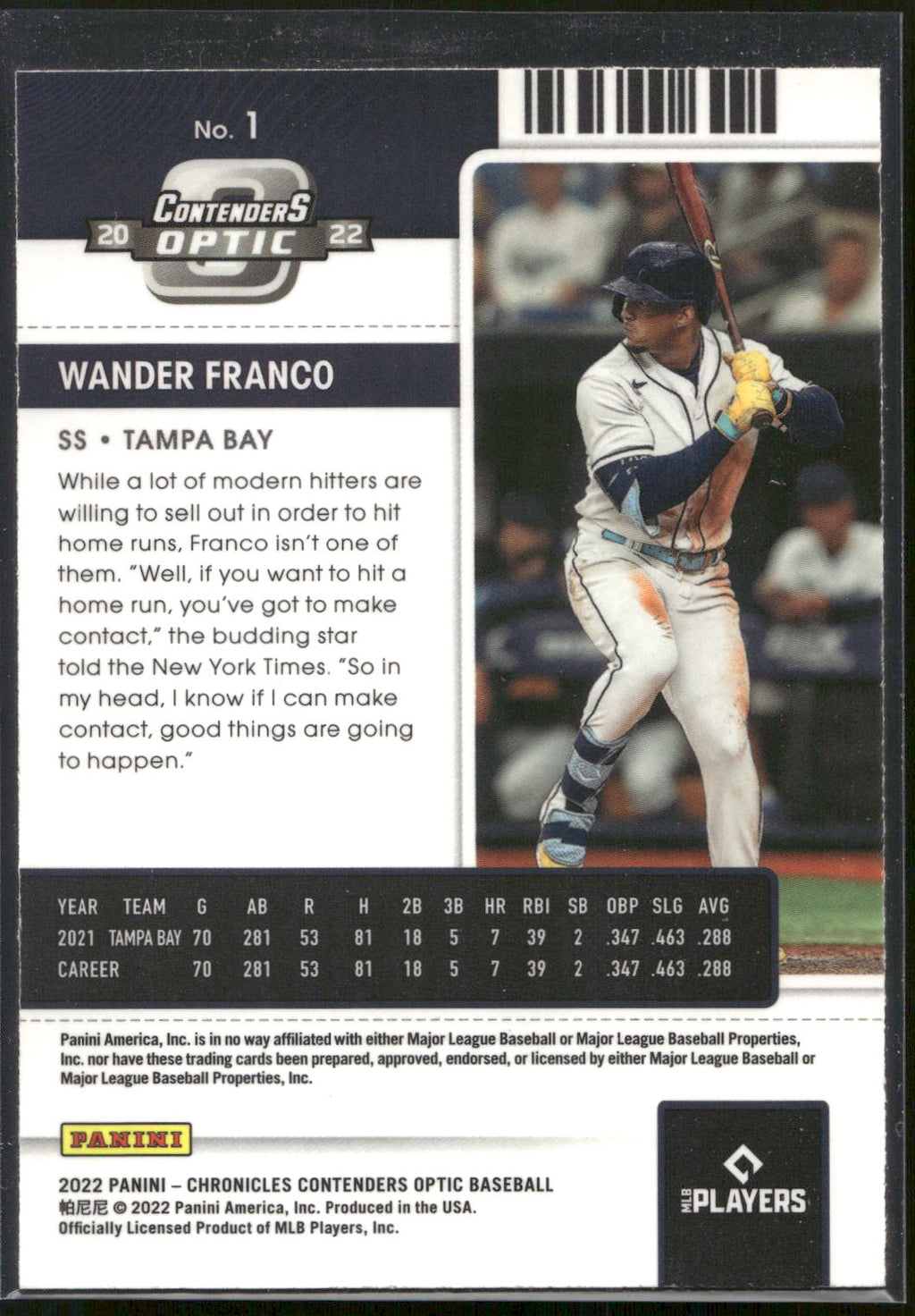 2022 Panini Chronicles #1 Wander Franco Contenders Optic