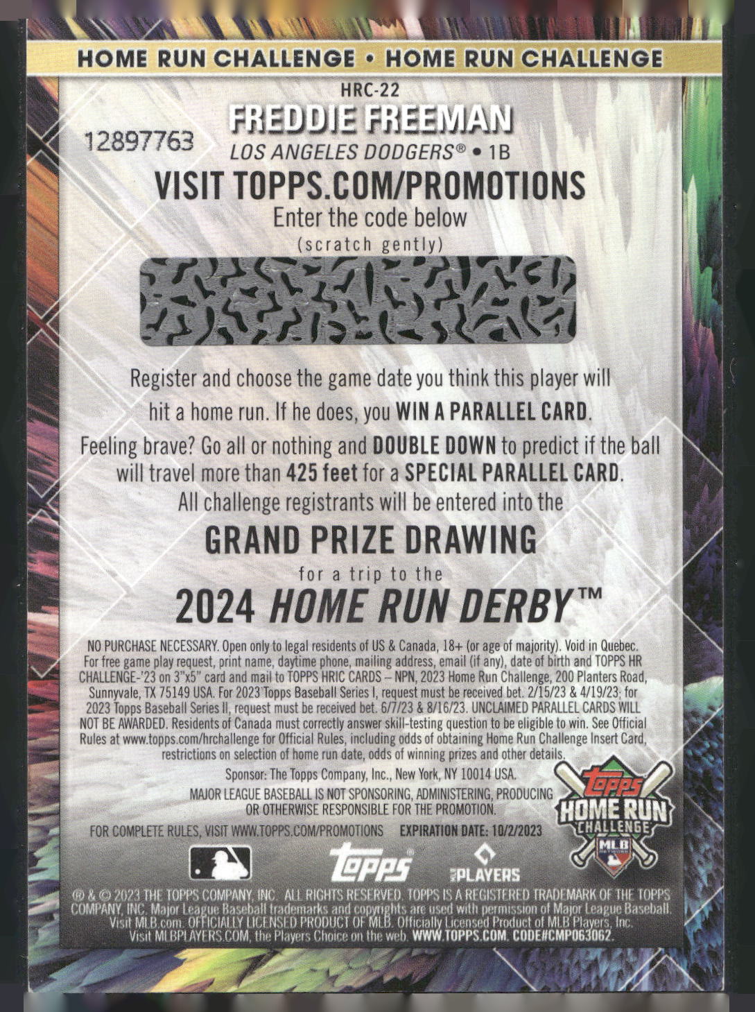 2023 Topps #HRC-22 Freddie Freeman Home Run Challenge (Series One)