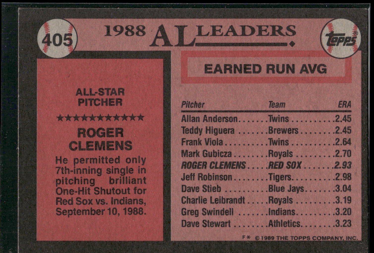 1989 Topps #405 Roger Clemens