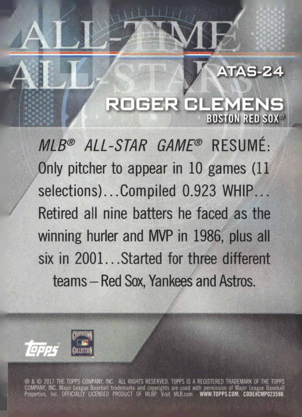 2017 Topps #ATAS-24 Roger Clemens All-Time All-Stars