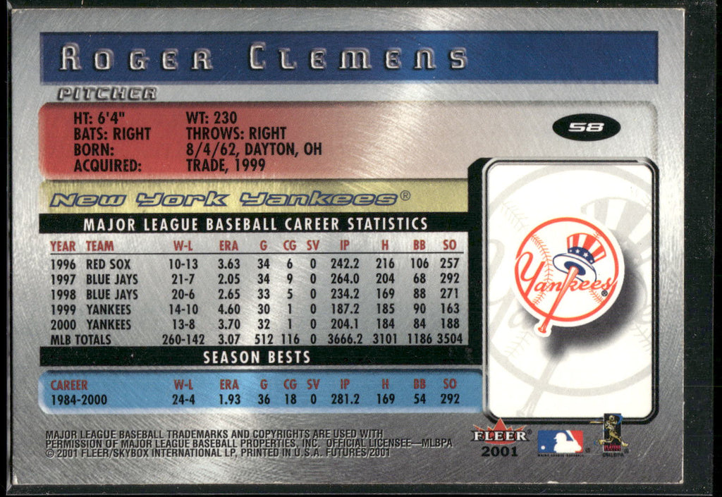 2001 Fleer Futures #58 Roger Clemens