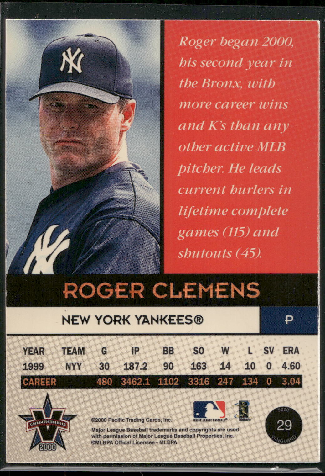 2000 Pacific Vanguard #29 Roger Clemens