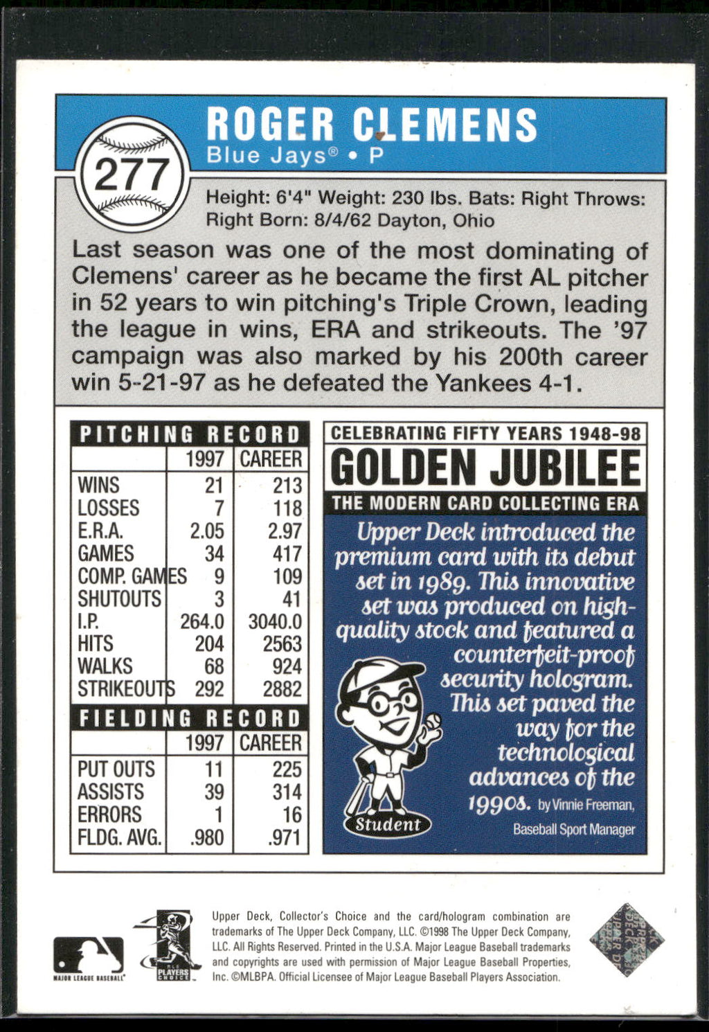 1998 Collector's Choice #277 Roger Clemens
