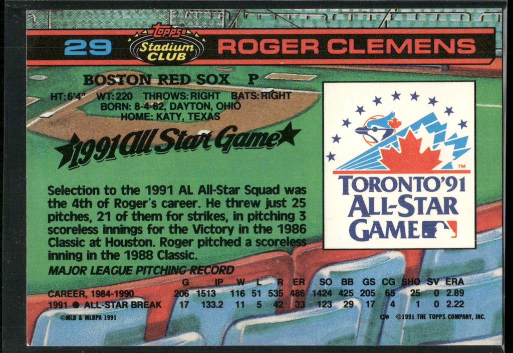 1992 Stadium Club Dome #29 Roger Clemens