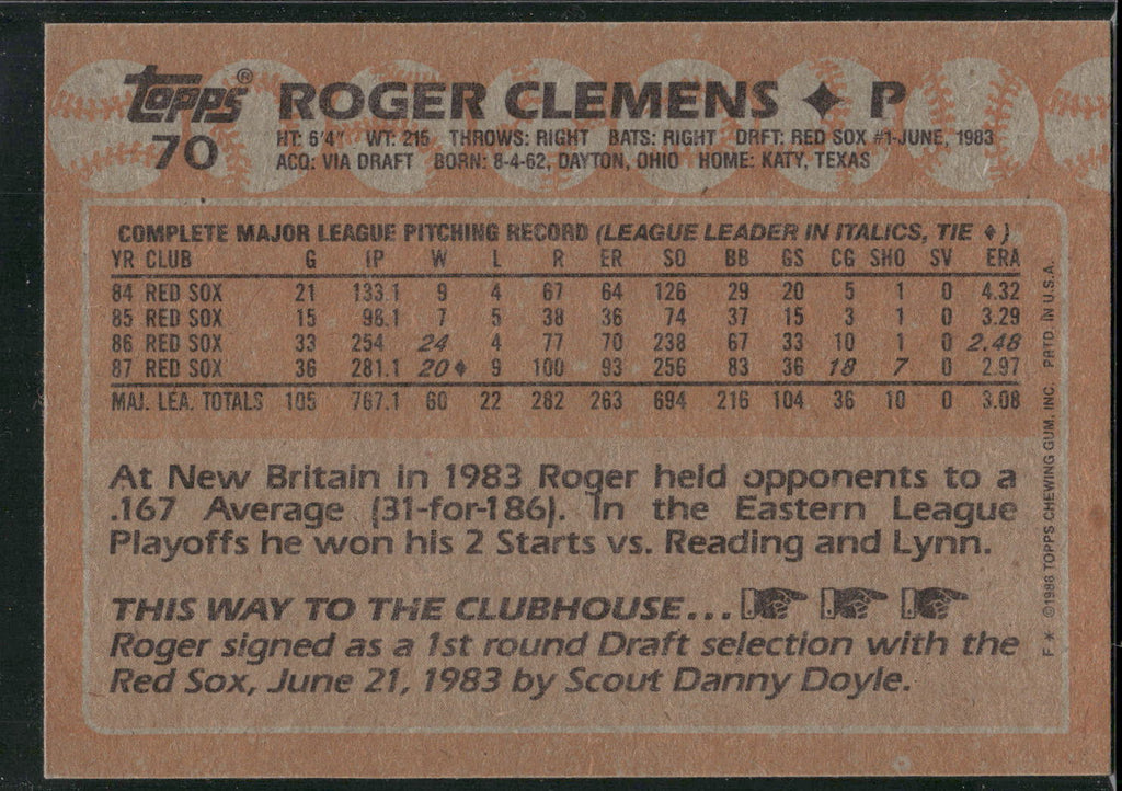 1988 Topps #70 Roger Clemens