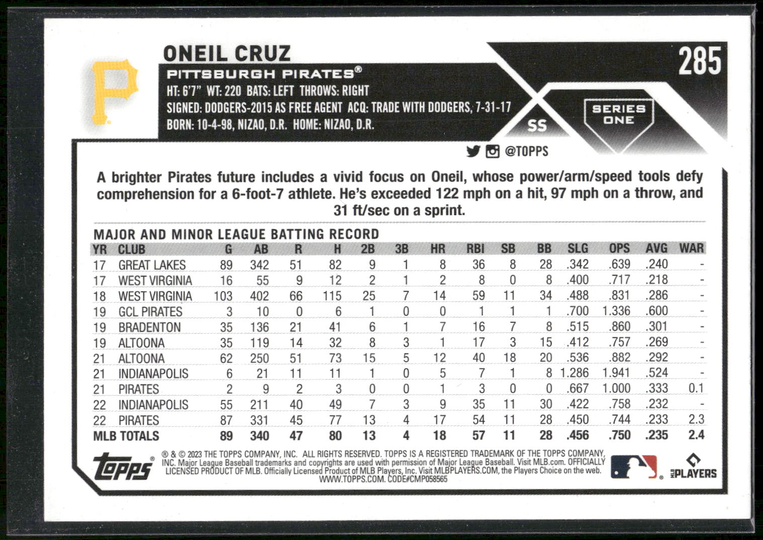 2023 Topps #285 Oneil Cruz