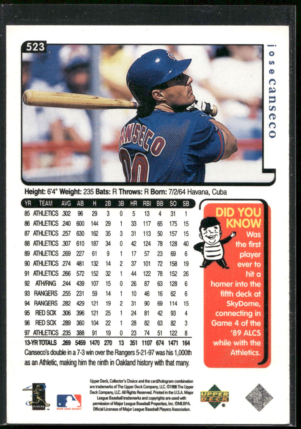 1998 Collector's Choice #523 Jose Canseco