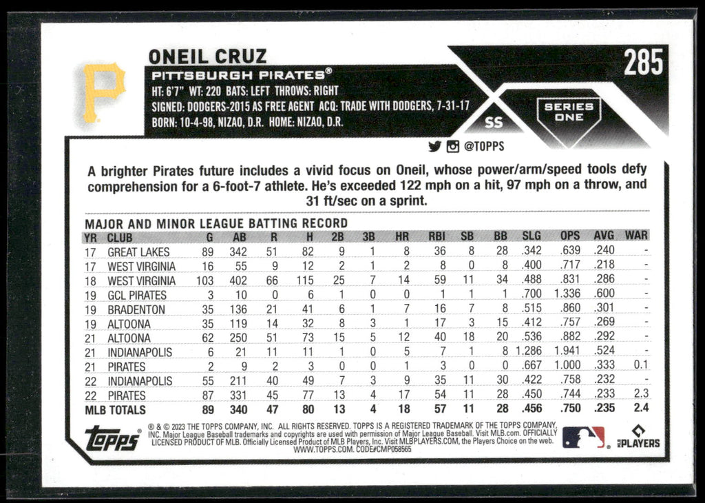 2023 Topps #285 Oneil Cruz