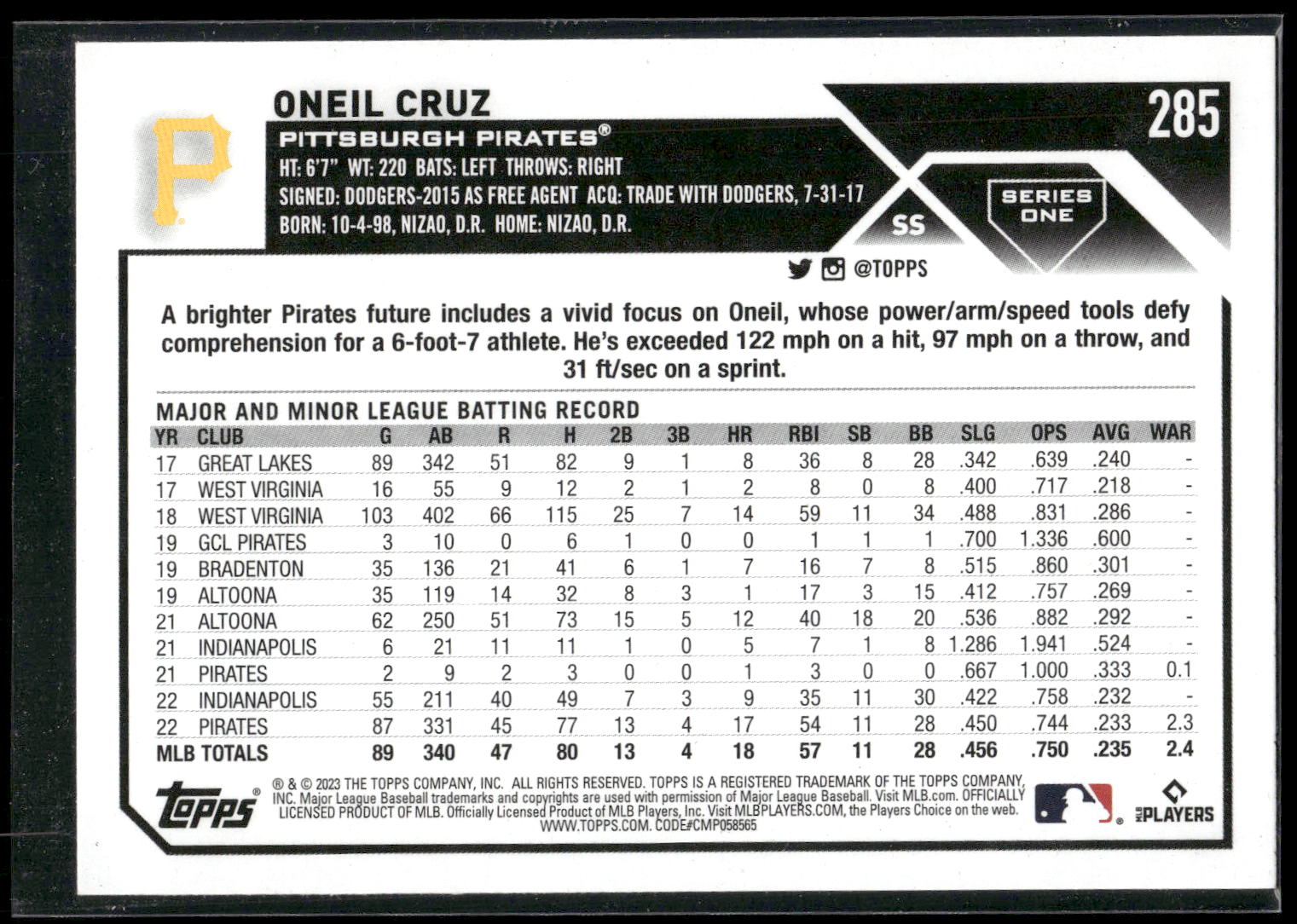 2023 Topps #285 Oneil Cruz