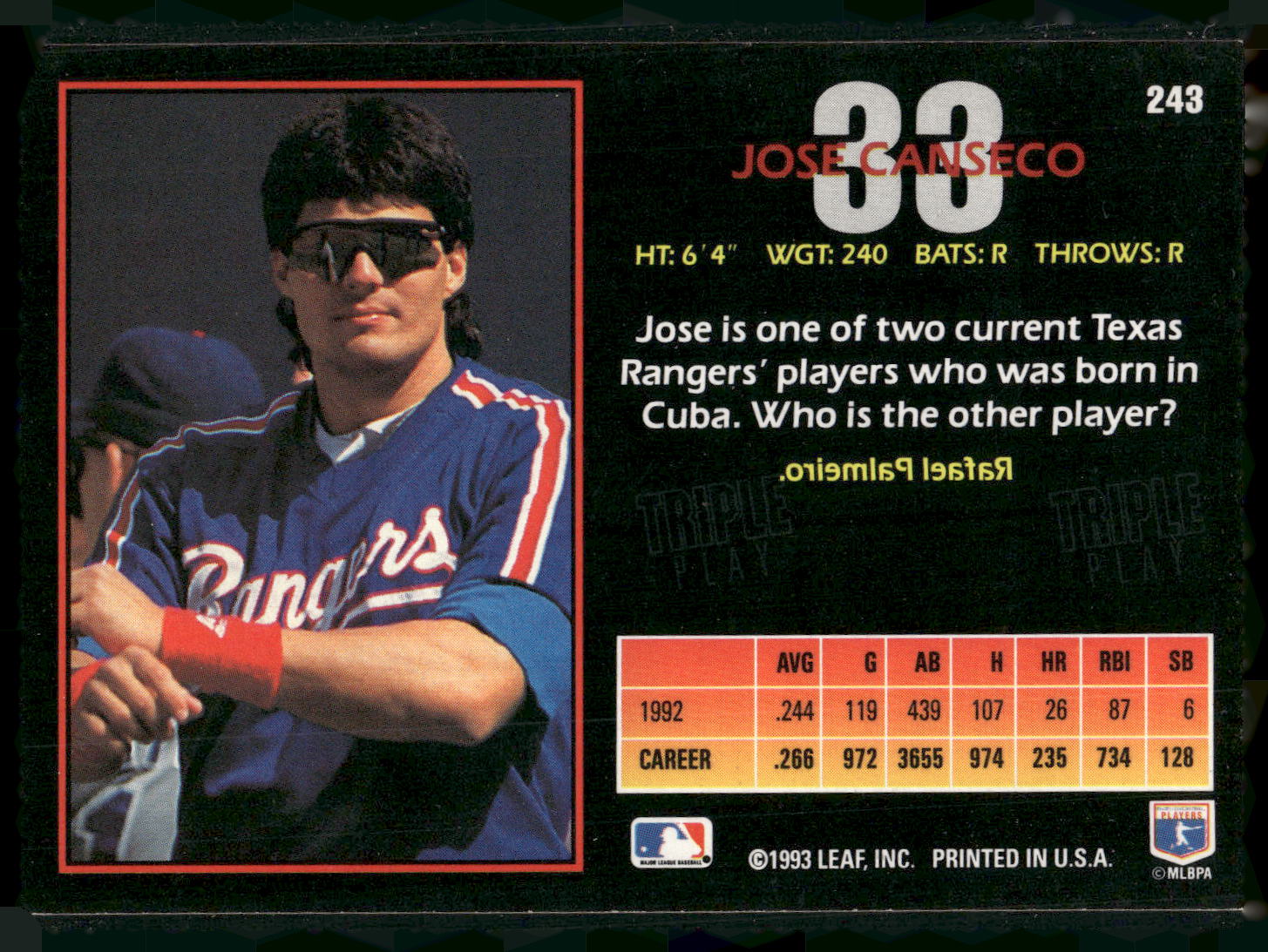 1993 Triple Play #243 Jose Canseco