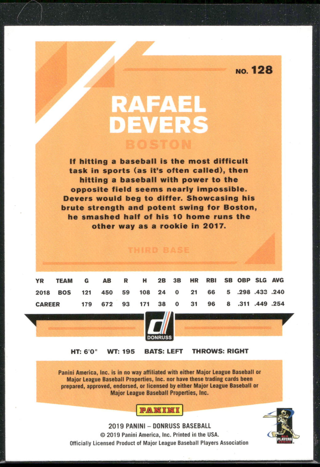 2019 Donruss #128b Rafael Devers