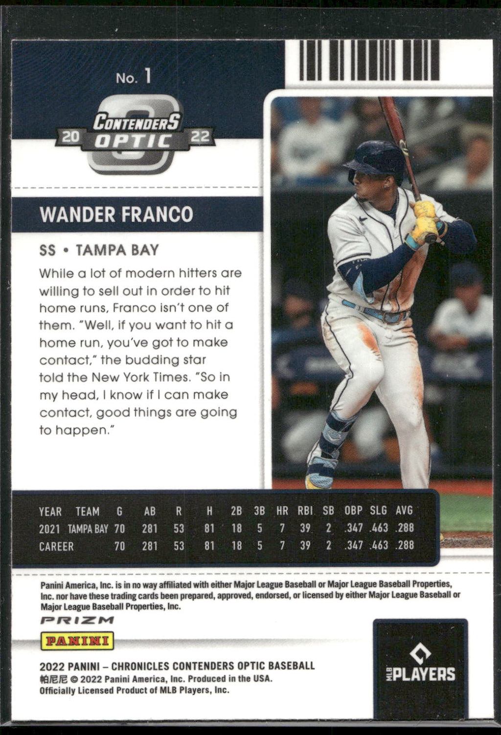 2022 Panini Chronicles #1 Wander Franco Contenders Optic Building Blocks