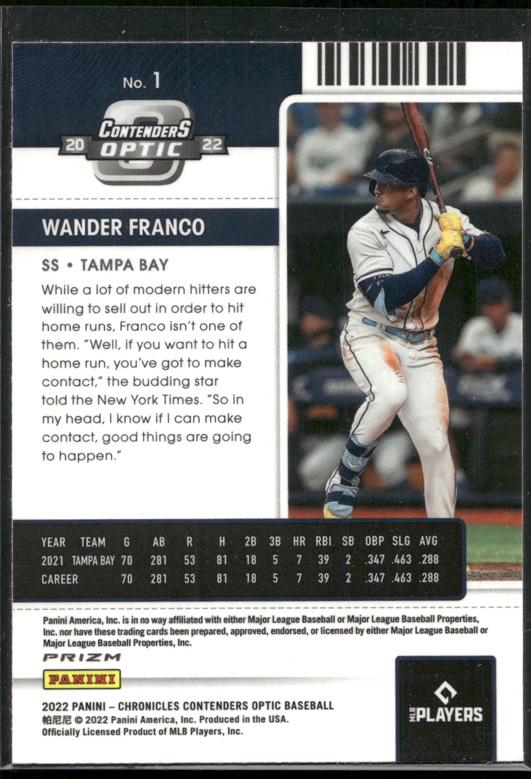 2022 Panini Chronicles #1 Wander Franco Contenders Optic Building Blocks