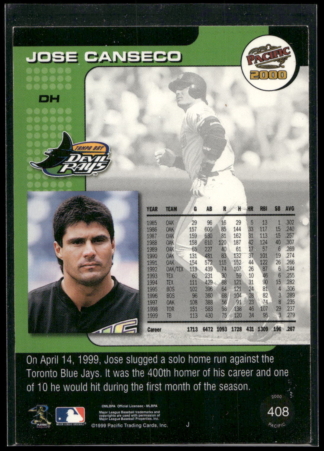 2000 Pacific #408 Jose Canseco