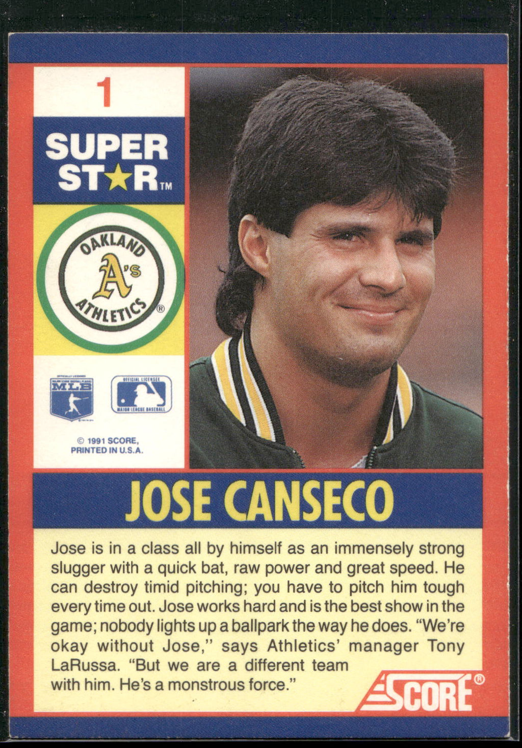 1991 Score 100 Superstars #1 Jose Canseco