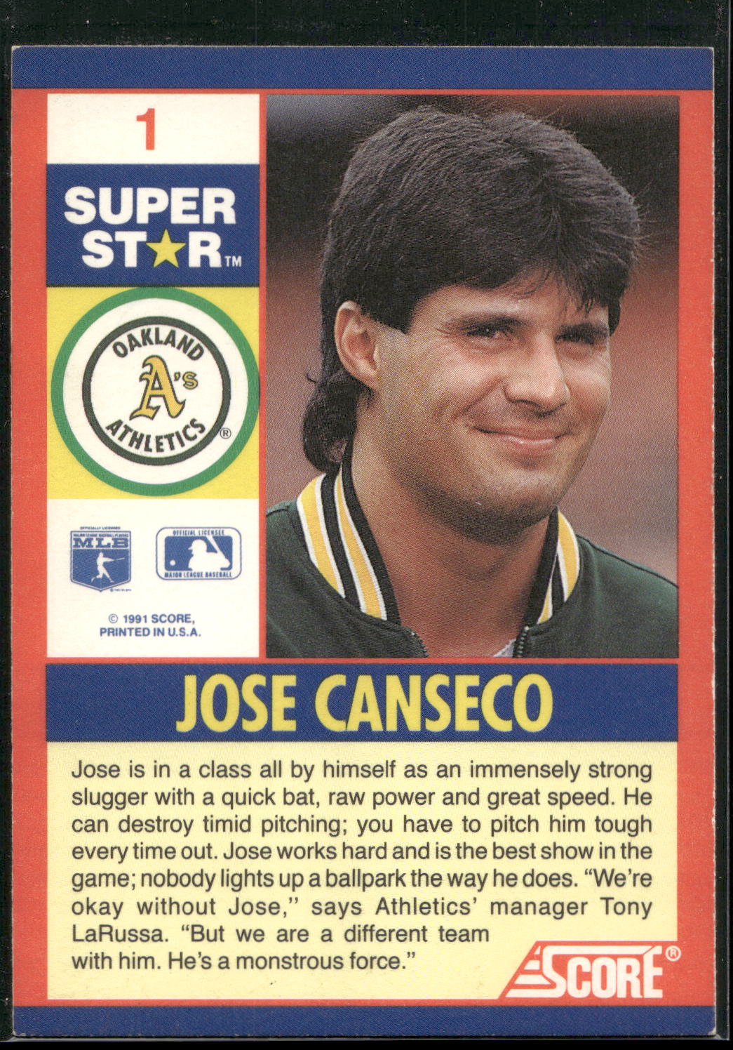 1991 Score 100 Superstars #1 Jose Canseco