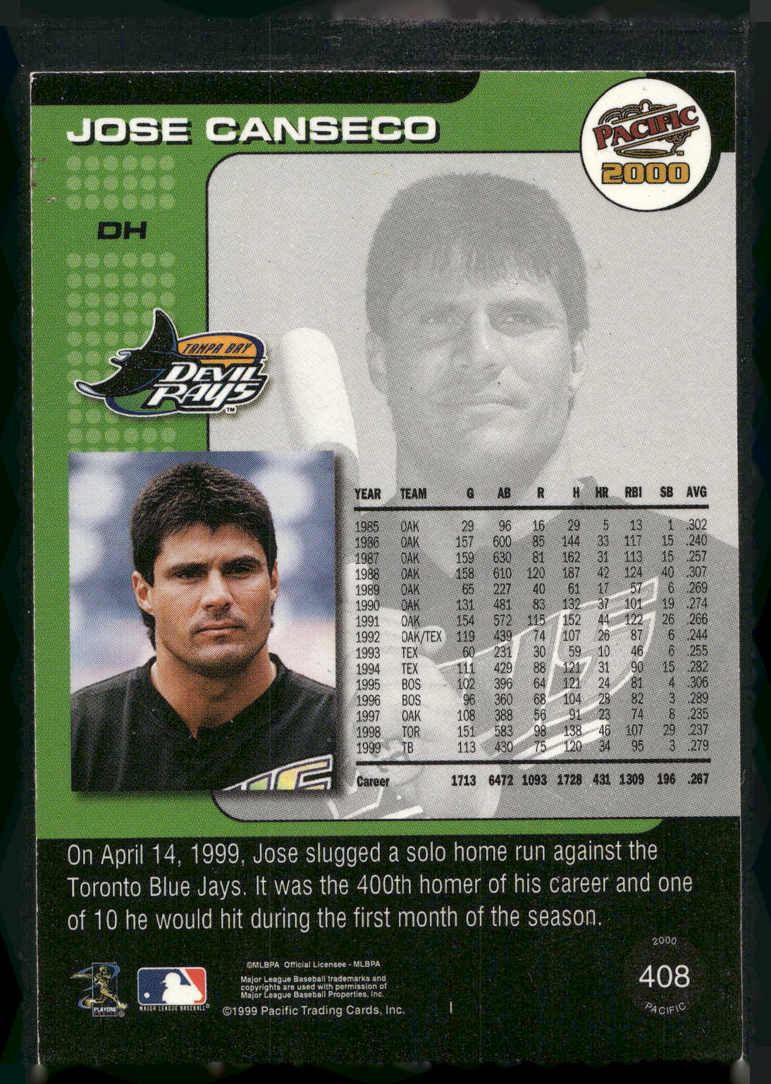 2000 Pacific #408b Jose Canseco
