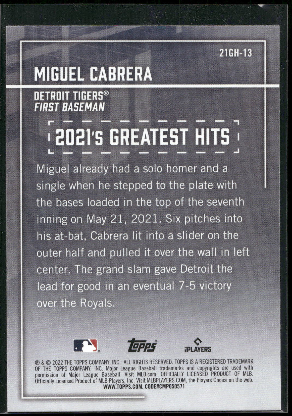 2022 Topps #21GH-13 Miguel Cabrera 2021's Greatest Hits