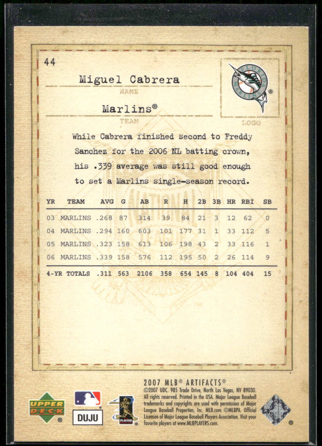 2007 Upper Deck Artifacts #44 Miguel Cabrera