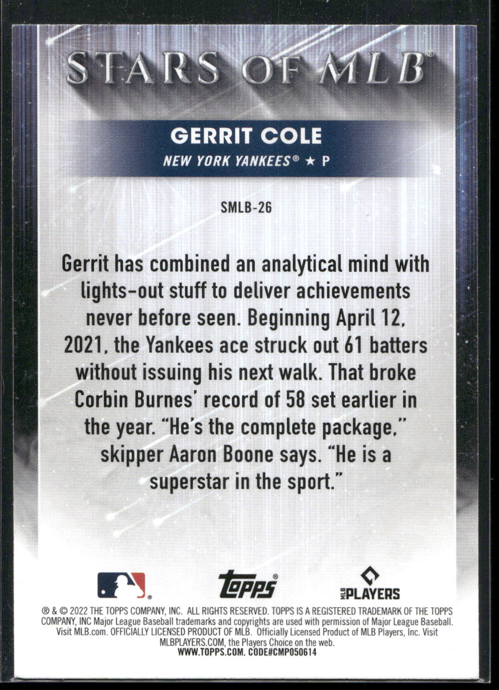 2022 Topps #SMLB-26 Gerrit Cole Stars of MLB